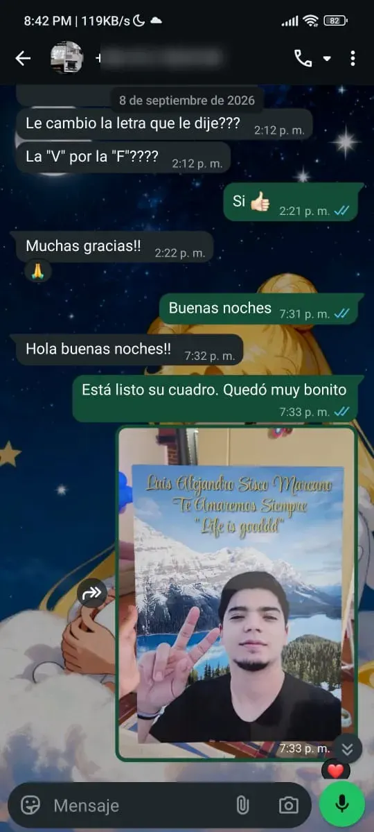 Captura de WhatsApp — pedido real NEBULA