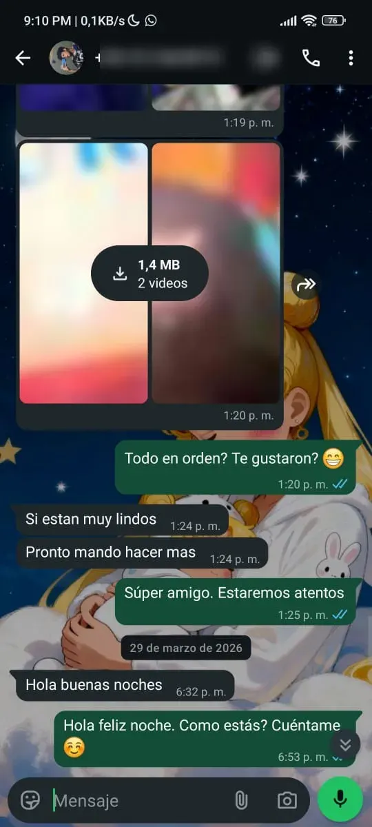 Captura de WhatsApp — pedido real NEBULA