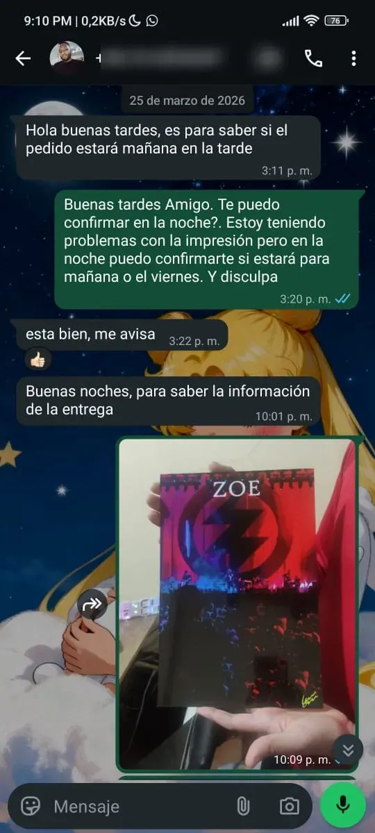 Captura de WhatsApp — pedido real NEBULA